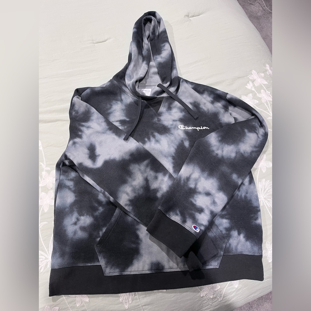 Large Champion Blue and White Tie Dye Women’s Hoodie